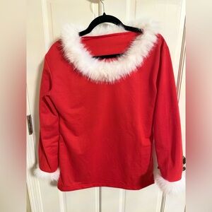 Red Long Sleeve Top with White Trim